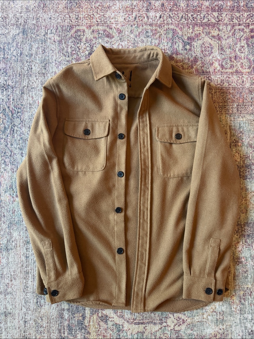 Zara Men's Camel Button-Front Shirt Jacket